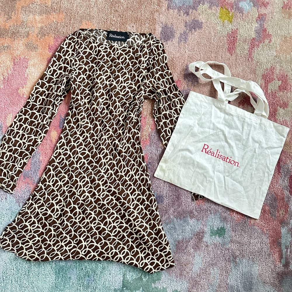 sold Réalisations Brown and Cream Patterned Dress